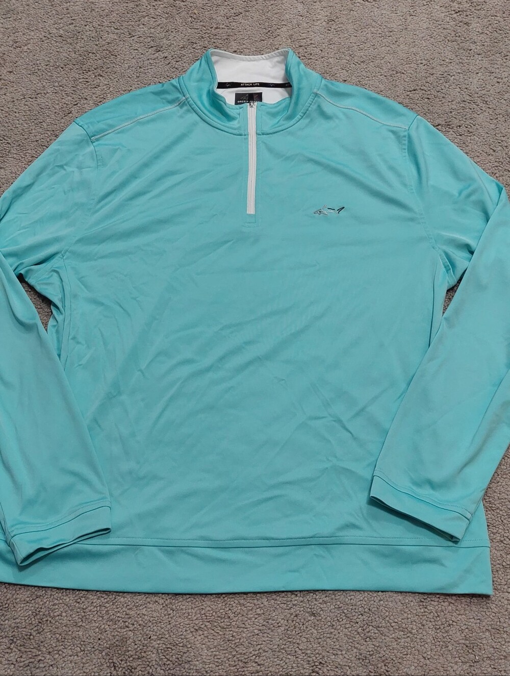 Greg Norman For Tasso Elba Play Dry 3/4 Zip Jacket Large Light Blue Shark Logo